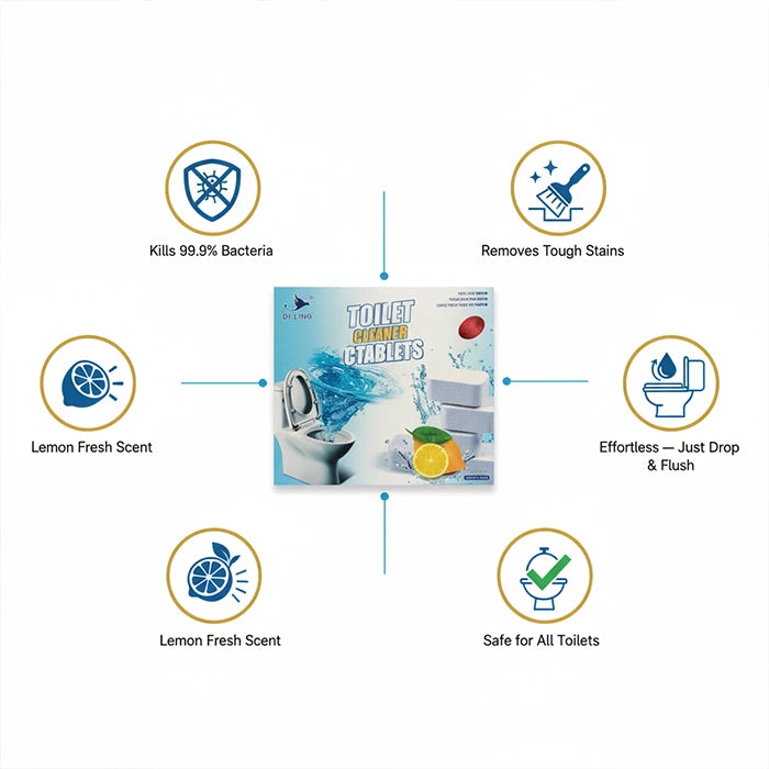 Toilet cleaner tablets features including bacteria removal and fresh scent in tablets Homesouq Qatar