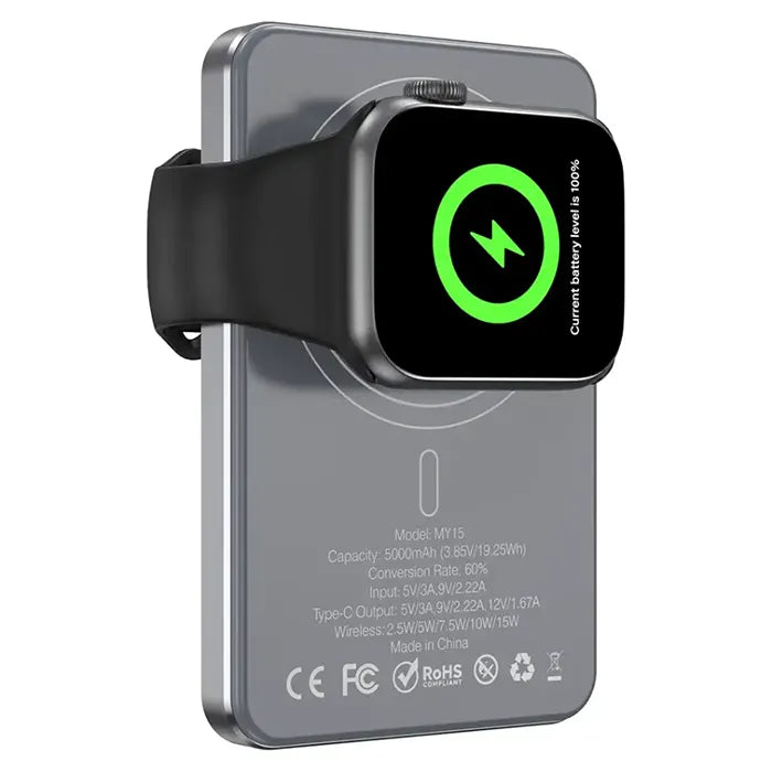 Green Lion power bank charging smartwatch wirelessly with magnetic connection Homesouq Qatar