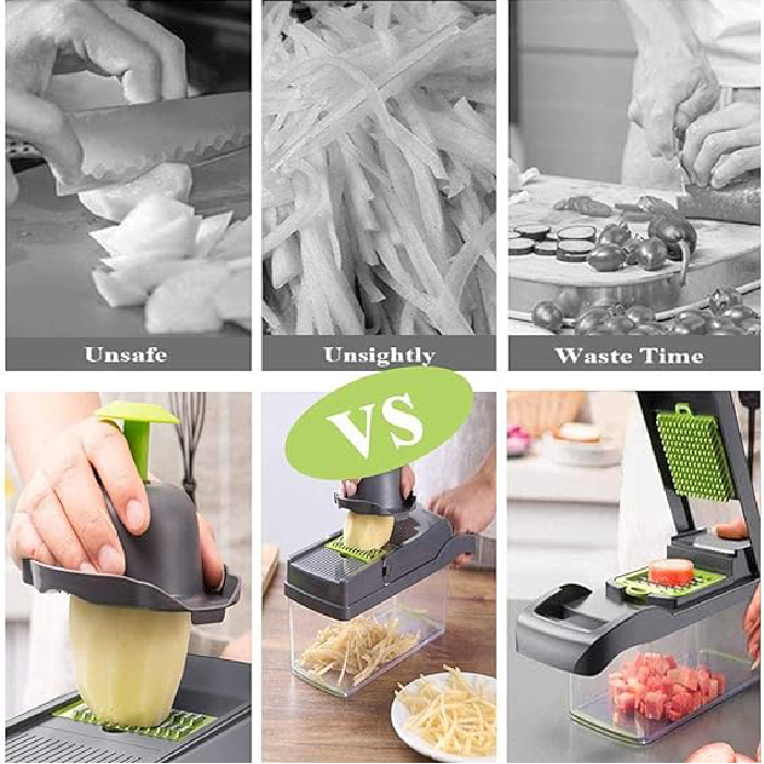 Multi functional 12 in 1 Kitchen Gadget for Vegetable Cutting With Fruit Slicer With Water transition