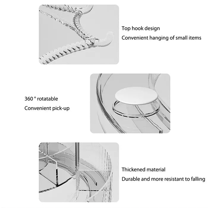 transparent storage racks with hook design and rotating base feature close view Homesouq Qatar