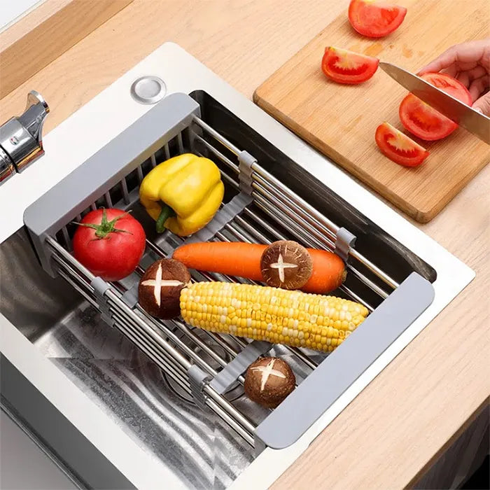 Cleaning basket for washing vegetables in kitchen sink with expandable dish rack design Homesouq Qatar