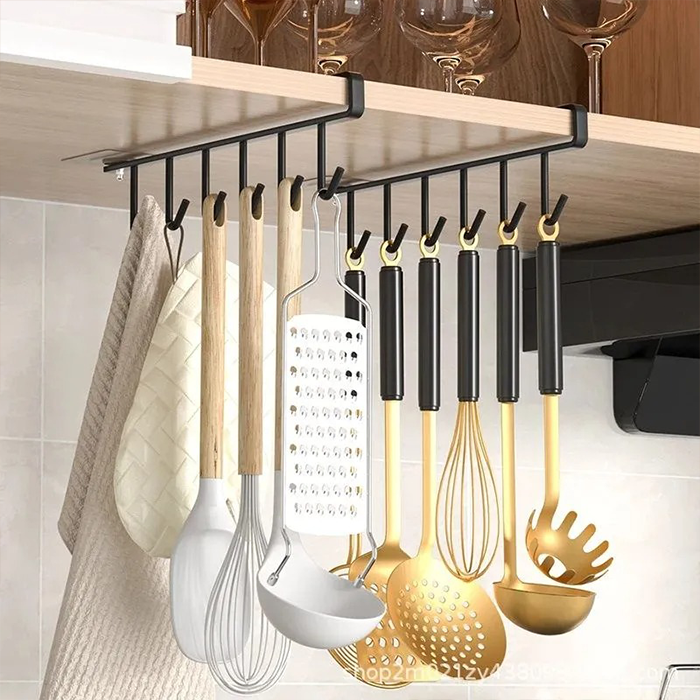 Multifunctional 6 Stainless Steel Door Organizer, Hook Hanger Mug Cup Holder Rack Organizer