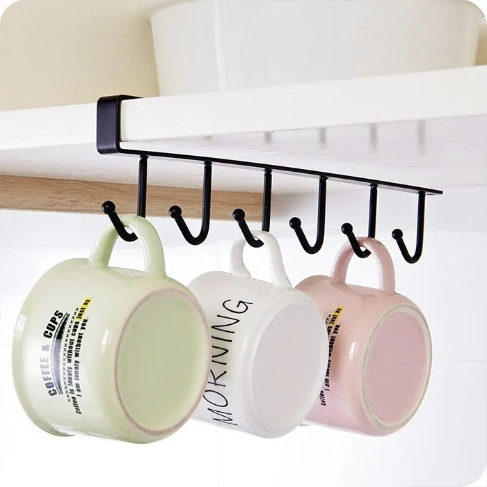 Multifunctional 6 Stainless Steel Door Organizer, Hook Hanger Mug Cup Holder Rack Organizer Cup holder