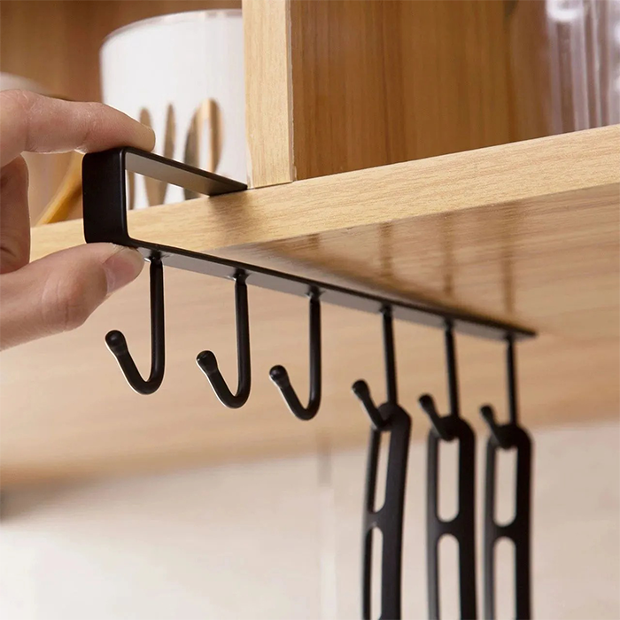 Multifunctional 6 Stainless Steel Door Organizer, Hook Hanger Mug Cup Holder Rack Organizer Durable