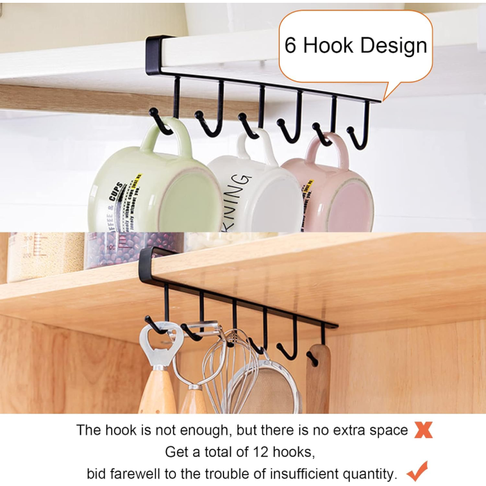 Multifunctional 6 Stainless Steel Door Organizer, Hook Hanger Mug Cup Holder Rack Organizer Cup holder