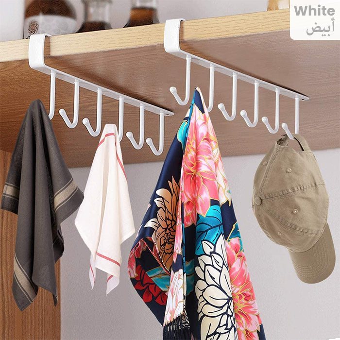 Multifunctional 6 Stainless Steel Door Organizer, Hook Hanger Mug Cup Holder Rack Organizer Versatile storage White