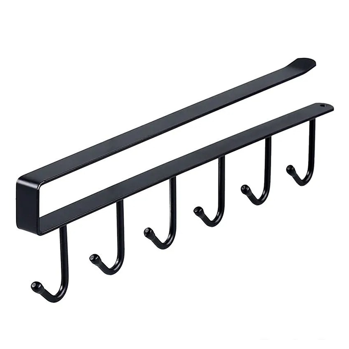 Multifunctional 6 Stainless Steel Door Organizer, Hook Hanger Mug Cup Holder Rack Organizer black