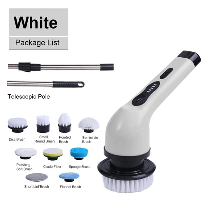 Multifunctional Electric Cleaning Brush - 9-in-1 Cordless Power Spin Scrubber, Household Cleaning Gadget white