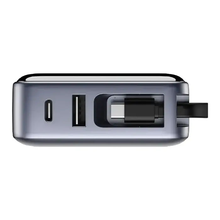 Green Lion power bank ports USB-A USB-C and built-in cable close view Homesouq Qatar