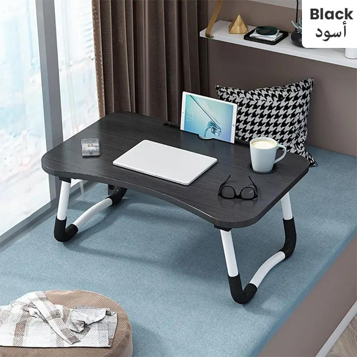 Multipurpose Foldable Laptop Table with Cup Holder Each Study Table, Bed Table, Foldable black