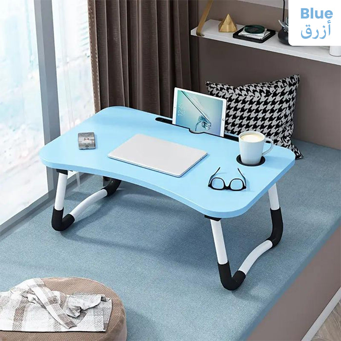 -Multipurpose Foldable Laptop Table with Cup Holder Each Study Table, Bed Table, Foldable blue
