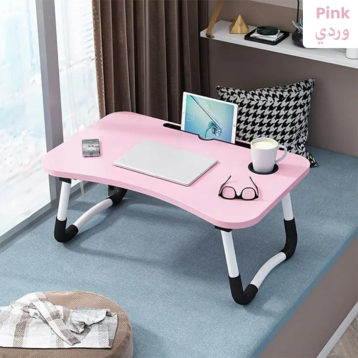 Multipurpose Foldable Laptop Table with Cup Holder Each Study Table, Bed Table, Foldable pink
