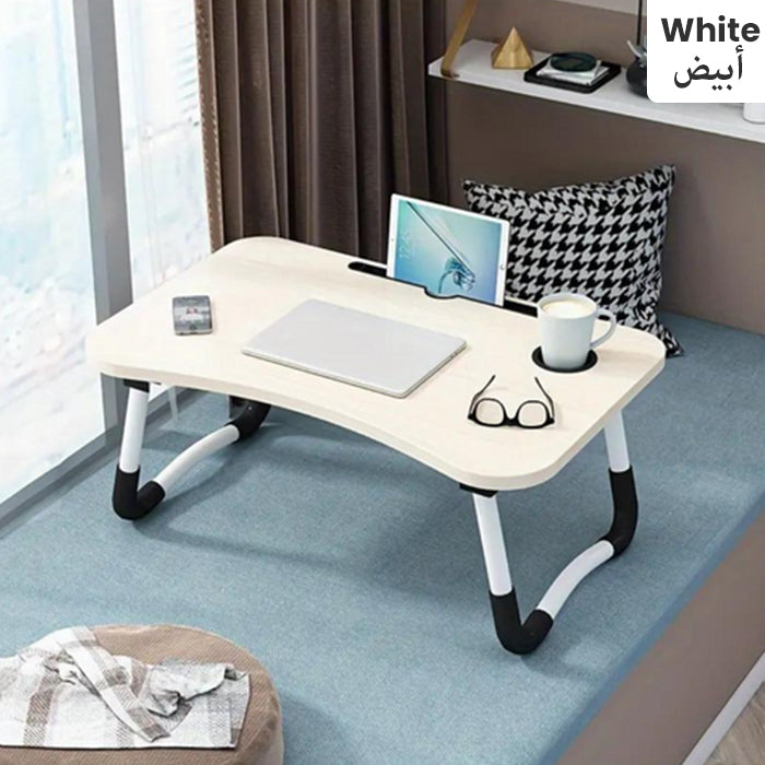 Multipurpose Foldable Laptop Table with Cup Holder Each Study Table, Bed Table, Foldable white