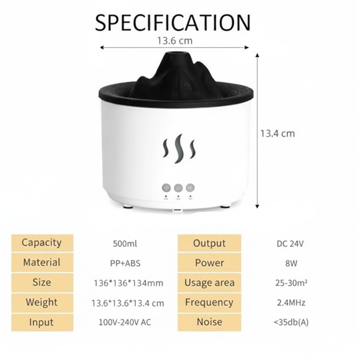 Electric Aroma Air Humidifier Volcano Mountain Flame Essential Oil Diffuser specifications Qatar