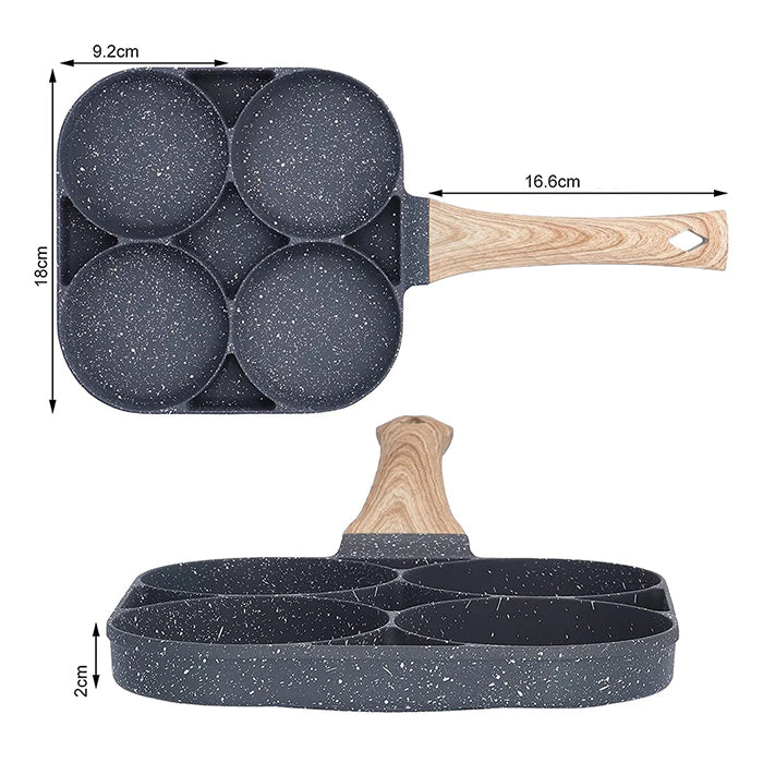 4 Hole Fried Egg Pan, Non Stick Egg Burger, Omelet Maker Pan With Wooden Handle For Family Breakfast dimensions