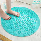 Non Slip Shower Mat Anti Slip Bath Mat with Drain Hole in Middle for Shower Stall, Bathroom Floor Light blue