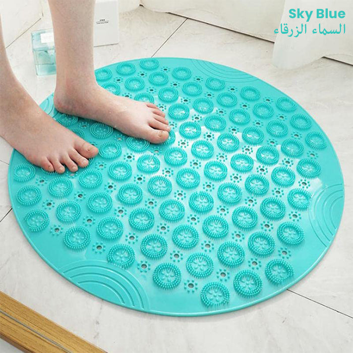 Non Slip Shower Mat Anti Slip Bath Mat with Drain Hole in Middle for Shower Stall, Bathroom Floor Light blue