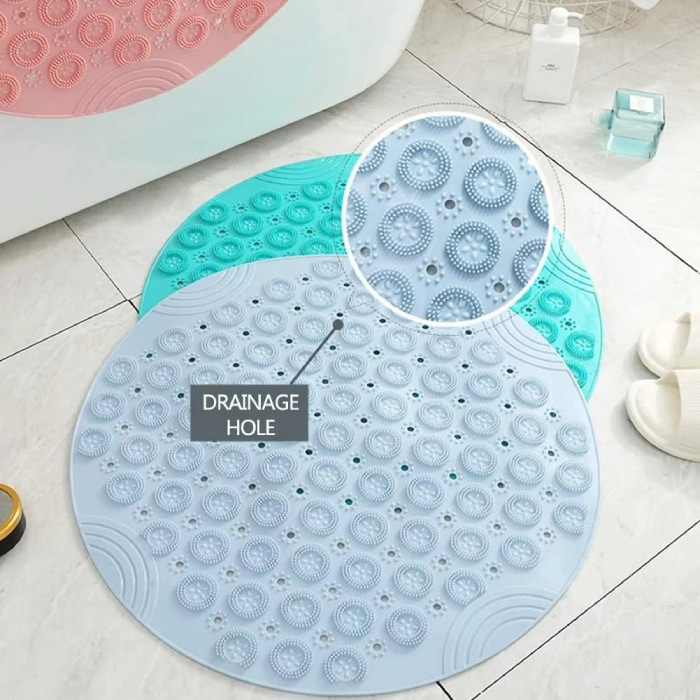 Non Slip Shower Mat Anti Slip Bath Mat with Drain Hole in Middle for Shower Stall, Bathroom Floor post Drainage hole
