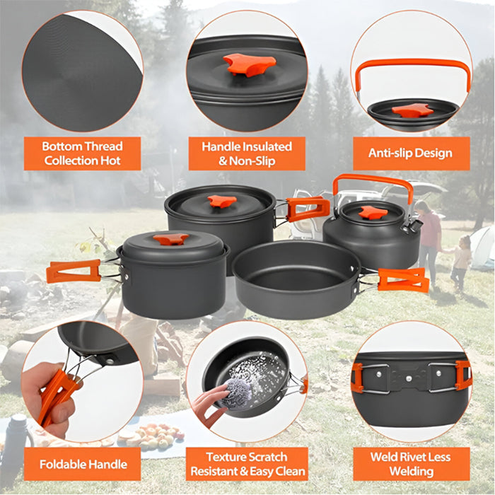 Nonstick camping cookware set for outdoor meals, compact and portable by Homesouq Qatar