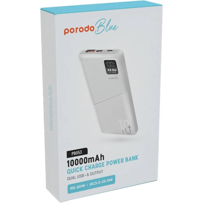 Porodo Blue 10000mAh power bank retail box packaging quick charge portable charger power bank Qatar