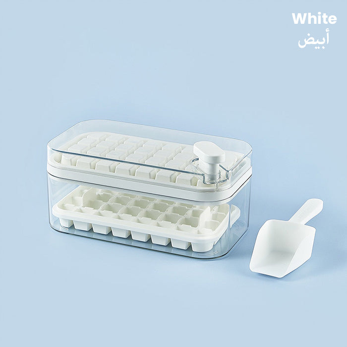 One-Press Transparent Ice Making Mold, Durable Ice Cube Mold Tray with Bin White
