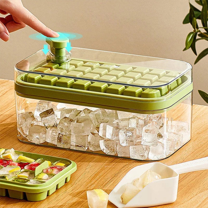 One-Press Transparent Ice Making Mold, Durable Ice Cube Mold Tray with Bin  easy to press
