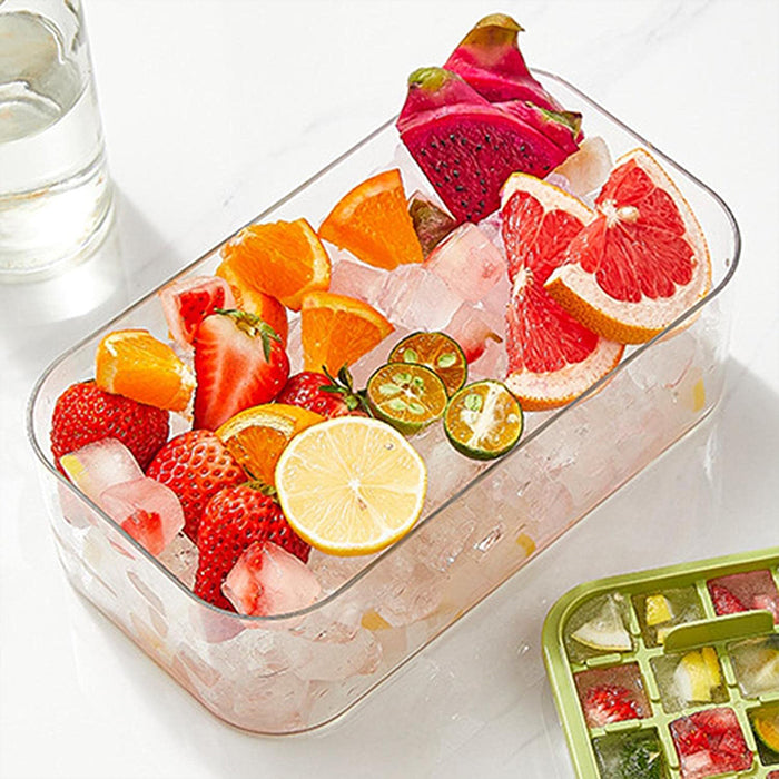 One-Press Transparent Ice Making Mold, Durable Ice Cube Mold Tray with Bin for cold salad