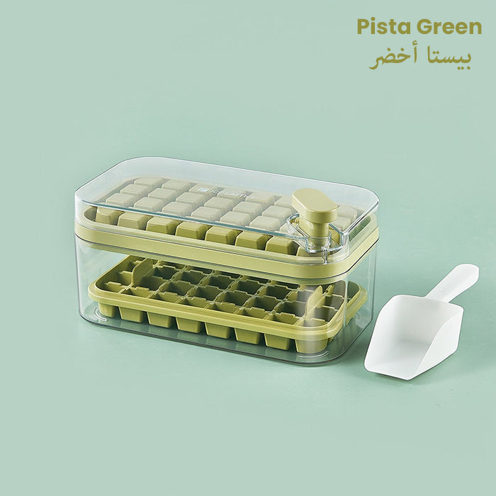 One-Press Transparent Ice Making Mold, Durable Ice Cube Mold Tray with Bin pista green