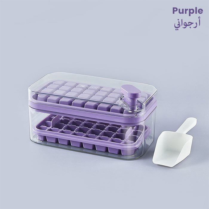 One-Press Transparent Ice Making Mold, Durable Ice Cube Mold Tray with Bin purple