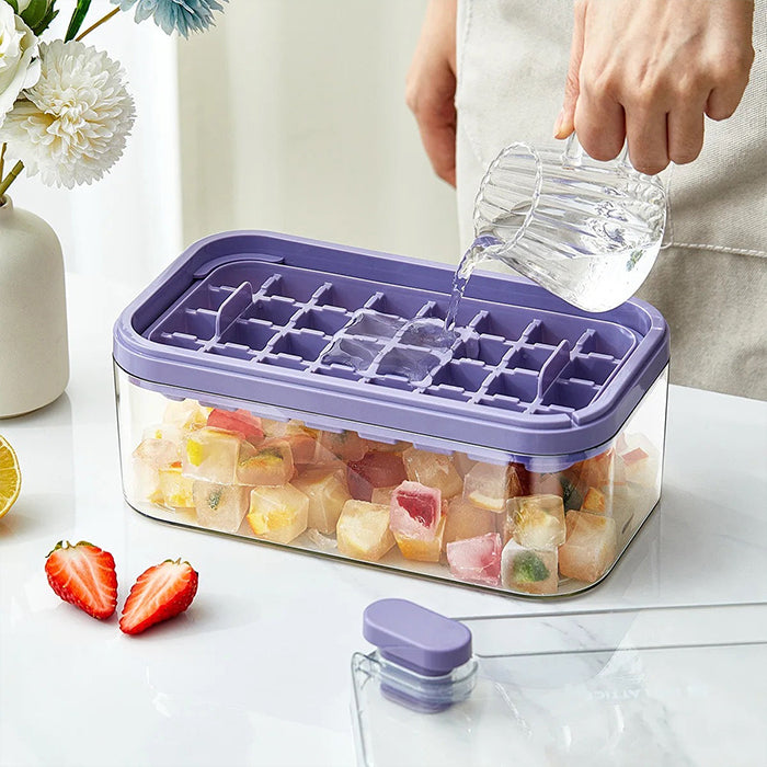 One-Press Transparent Ice Making Mold, Durable Ice Cube Mold Tray with Bin single press