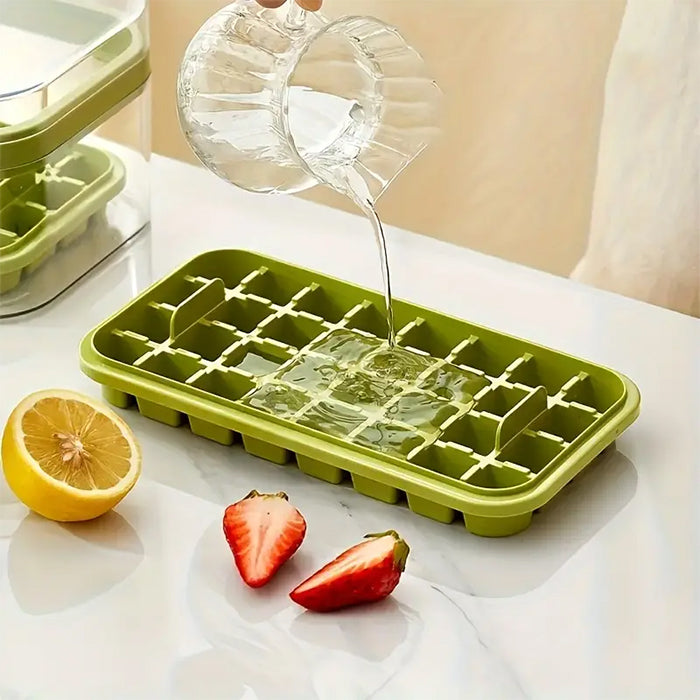 One-Press Transparent Ice Making Mold, Durable Ice Cube Mold Tray with Bin single tray