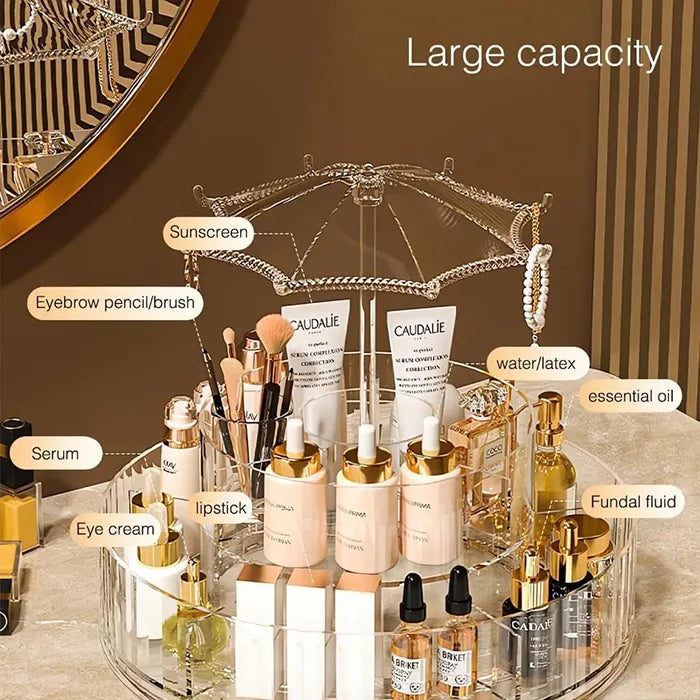 labeled cosmetic stand showing storage sections for serum lipstick and essential oil Homesouq Qatar