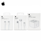 Apple USB-C charging accessories packaging including adapter cable and EarPods from Homesouq Qatar