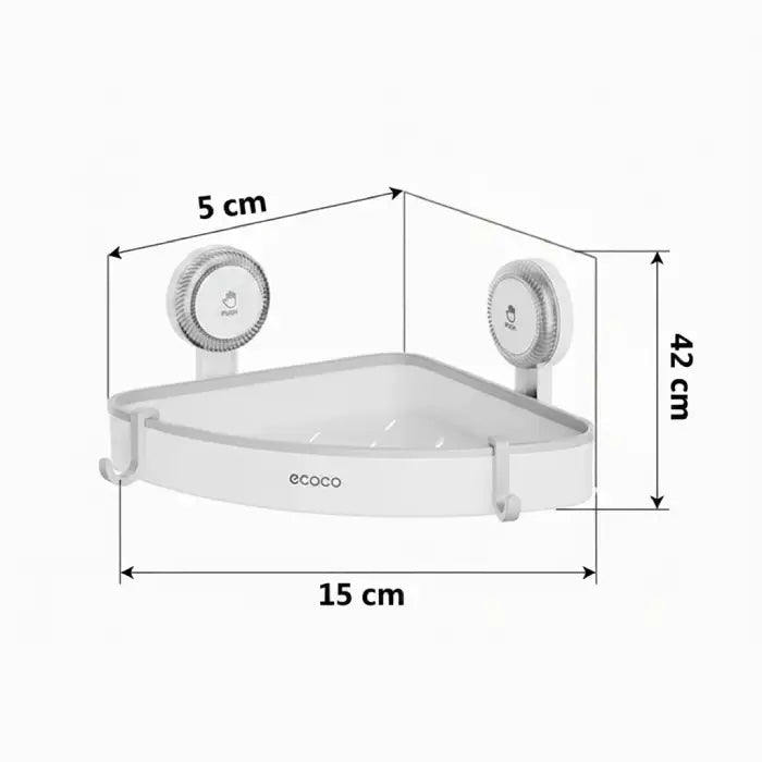 Wall mount corner shelf with clear size dimensions for bathroom installation in wall mount Homesouq Qatar