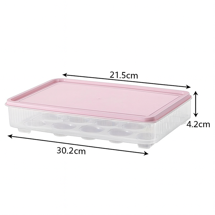 Transparent egg storage box with lid for organized fridge use, neatly holding multiple eggs in a compact egg box design Qatar