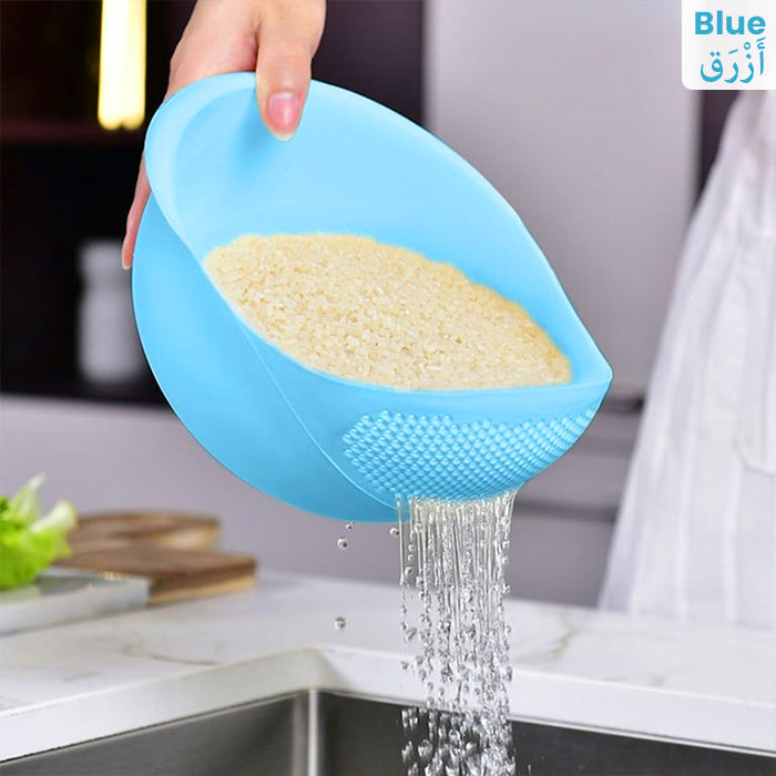 Plastic Rice Washing Colander Strainer Basket for Rice, Vegetables, and Fruits Blue