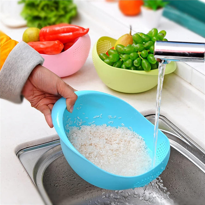 Plastic Rice Washing Colander Strainer Basket for Rice, Vegetables, and Fruits Blue Homesouq Qatar