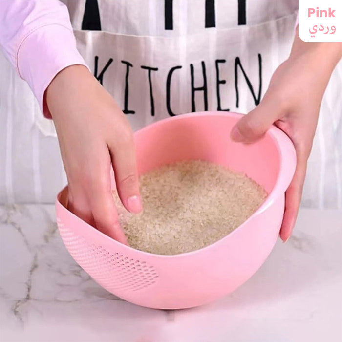 Plastic Rice Washing Colander Strainer Basket for Rice, Vegetables, and Fruits pink
