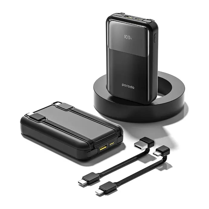 Porodo 10000 mAh 18W Powerbank with Type C and Lightning Cable 0-60% In 30mins
