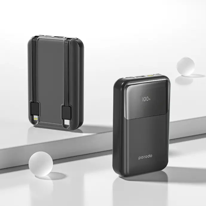 Porodo 10000 mAh 18W Powerbank with Type C and Lightning Cable 22.5W PD
