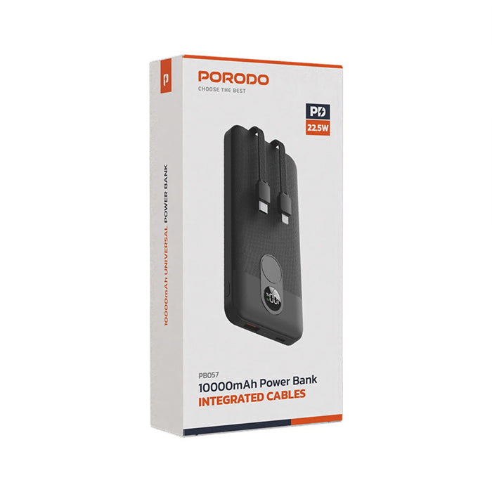 Porodo 10000mAh power bank is compact and practical, with a built-in cable for easy charging 20W Lightning Output
