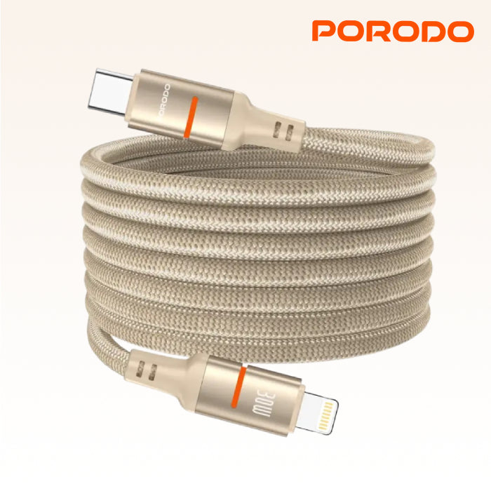 Porodo 30W Type-C to Lightning Magnetic Braided Cable 3M Golden