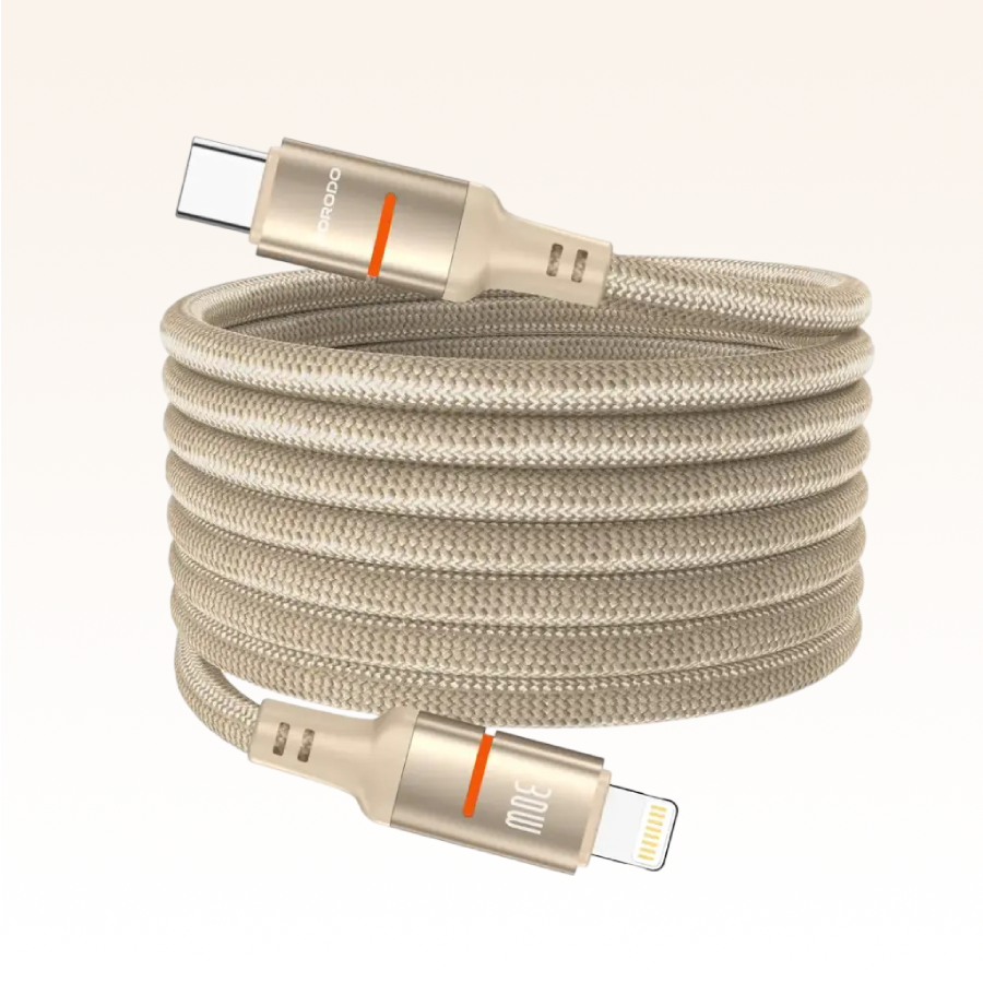 Porodo 30W Type-C to Lightning Magnetic Braided Cable 3M Golden