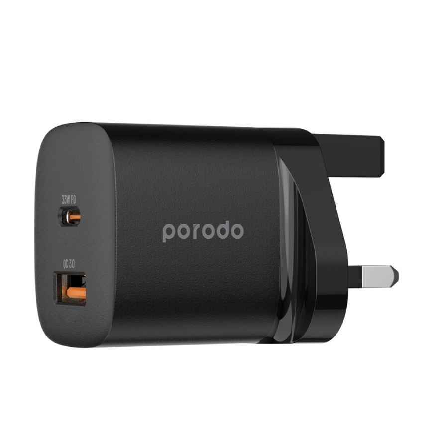 Porodo 33W PD GaN Quick Charger powers up to 60% in just 35 mins Simultaneous Charging

