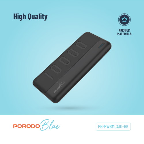 Porodo Blue 10000mAh Slim Power Bank features dual USB-A outputs and quick charge tech Dual USB-A Output High quality
