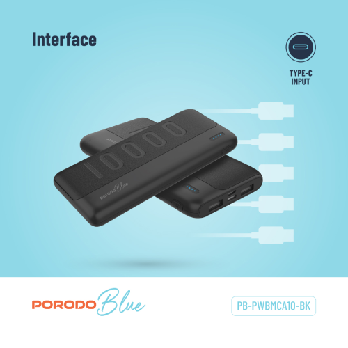 Porodo Blue 10000mAh Slim Power Bank features dual USB-A outputs and quick charge tech Dual USB-A Output Interface