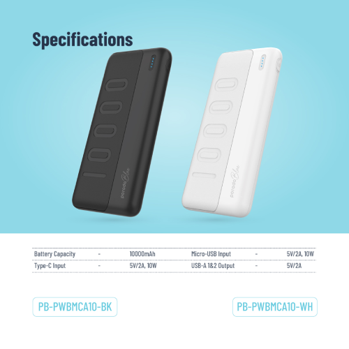 Porodo Blue 10000mAh Slim Power Bank features dual USB-A outputs and quick charge tech Dual USB-A Output Specifications