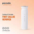 Porodo Lifestyle Cordless Portable Foot Callus Remover, 2000 mAh Battery  3 grinding caps