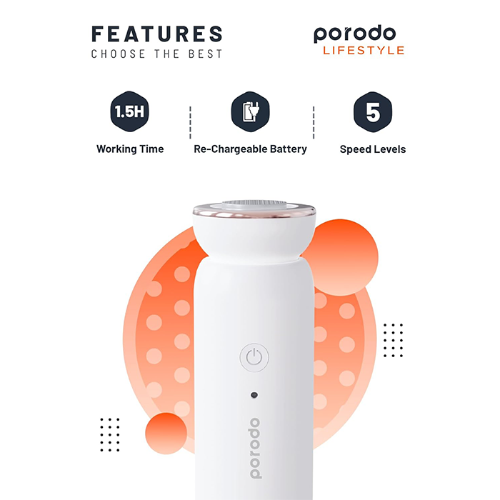 Porodo Lifestyle Cordless Portable Foot Callus Remover, 2000 mAh Battery Features