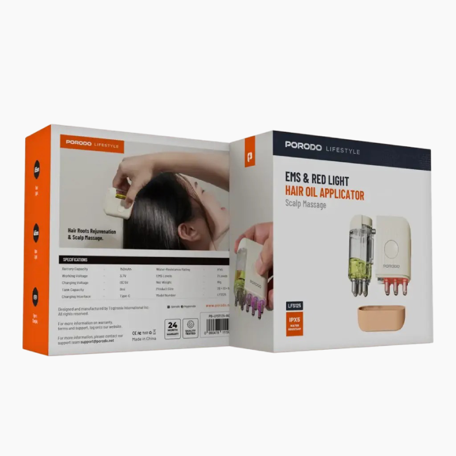 Porodo Lifestyle EMS & Red Light Hair Oil Applicator Scalp Massage Type-c Charging

